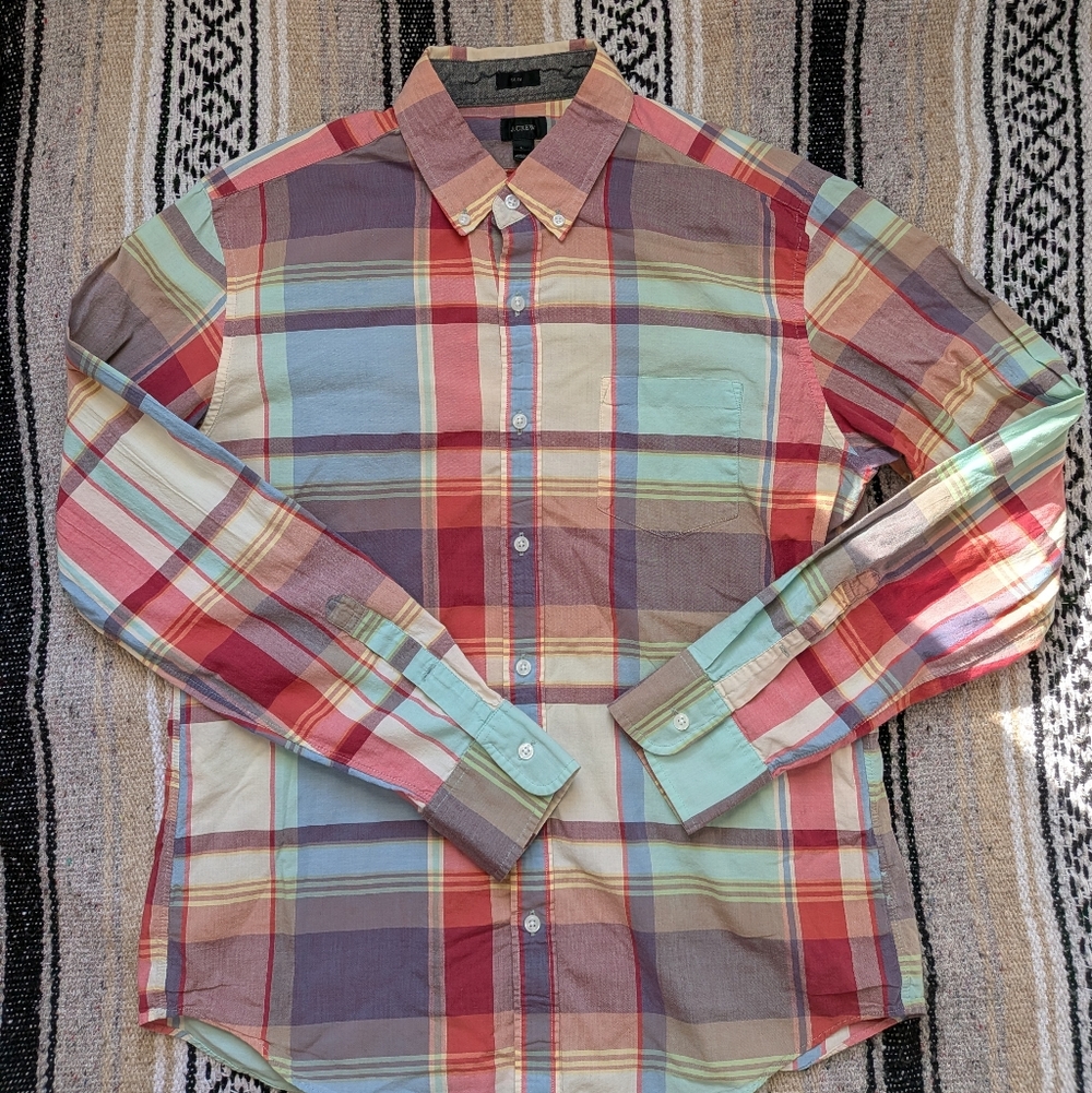 J. Crew Multicolor Plaid Button Down Shirt | EUC | Size Large